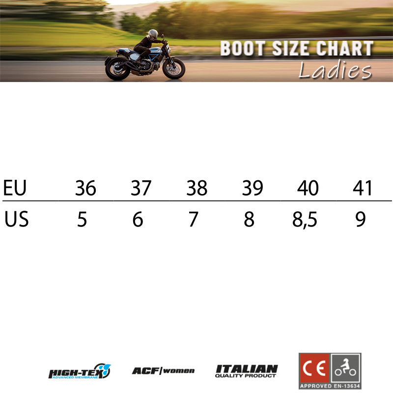 Load image into Gallery viewer, Falco Misty Motorcycle Boots - size chart

