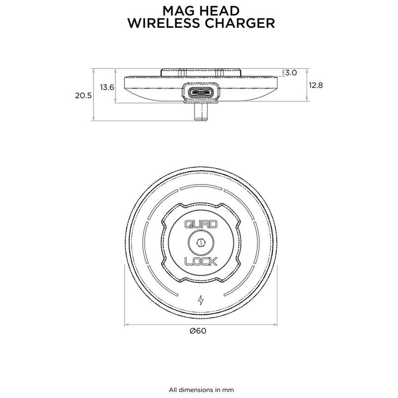 Load image into Gallery viewer, Quad Lock Mag Head Wireless dimensions
