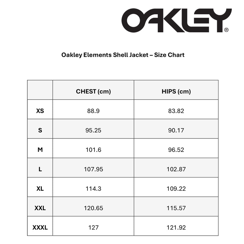 Load image into Gallery viewer, Oakley Elements Shell Jacket size chart
