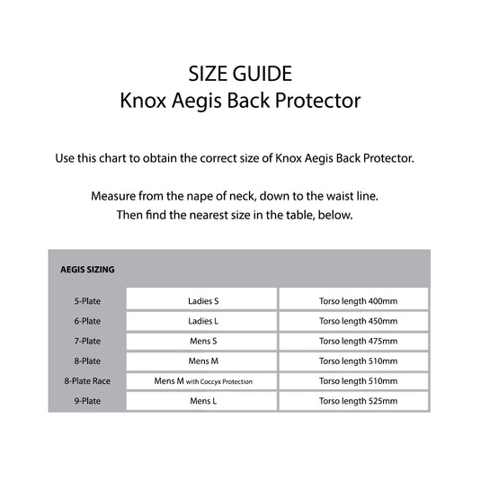KNOX Size Chart - Aegis Back Protectors