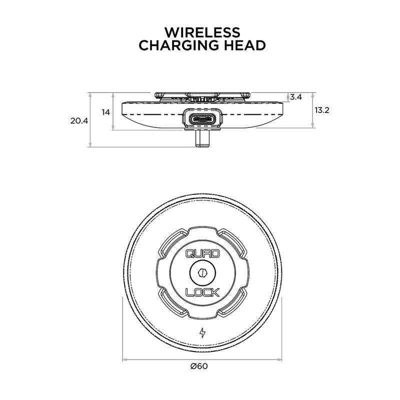Load image into Gallery viewer, Quad Lock Wireless Charging Head - Non MAG - Dimensions
