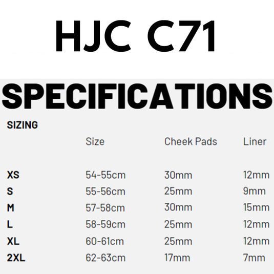 HJC C71 size chart