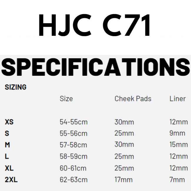 Load image into Gallery viewer, HJC C71 size chart
