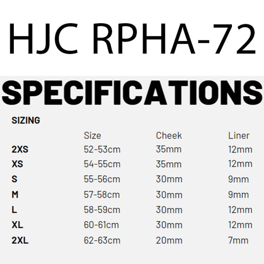 HJC RPHA 72 size chart