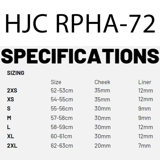 Load image into Gallery viewer, HJC RPHA 72 size chart
