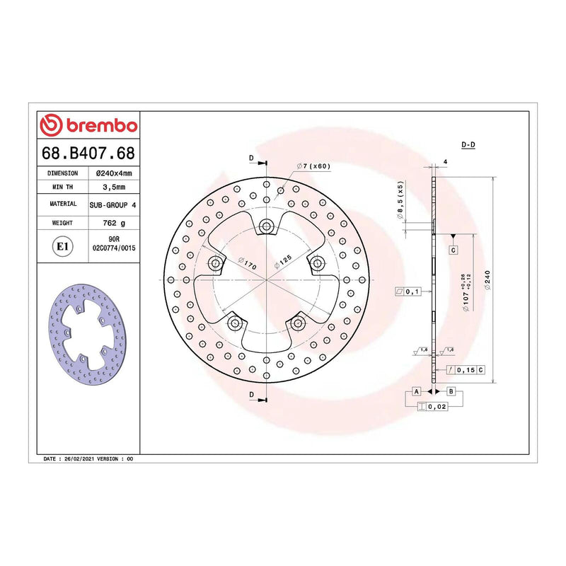 Load image into Gallery viewer, Brembo Prime Serie Oro Rear Brake Disc 68B40768
