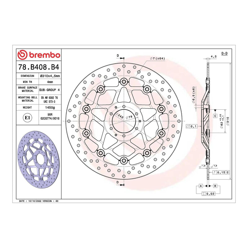 Load image into Gallery viewer, Brembo Prime Serie Oro Front Brake Disc 78B408B4
