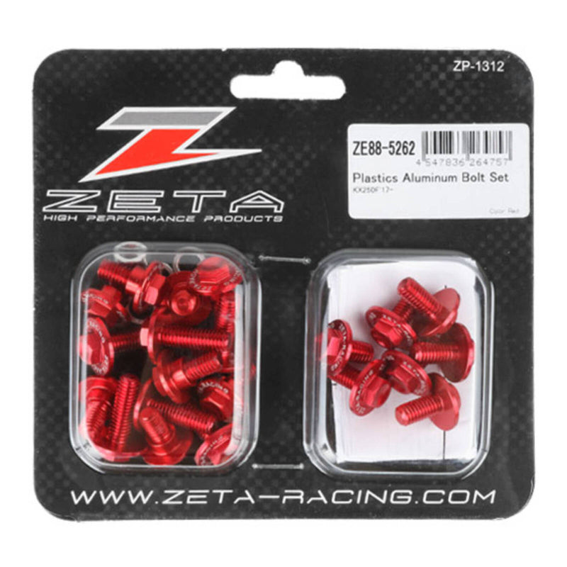 Load image into Gallery viewer, Zeta Aluminum Bolt Set Plastics Kawasaki KX250/F '17-20 25 pcs - Red

