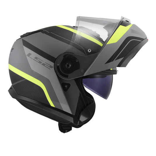 LS2 FF908 Strobe II Monza Flip Front Helmets - Matte Black / Hi-Vis Yellow 06