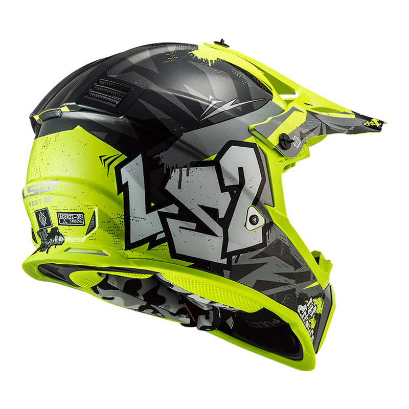 Load image into Gallery viewer, LS2 MX437J Fast Evo Crusher Mini Helmet - Black / Grey / Hi-Vis Yellow
