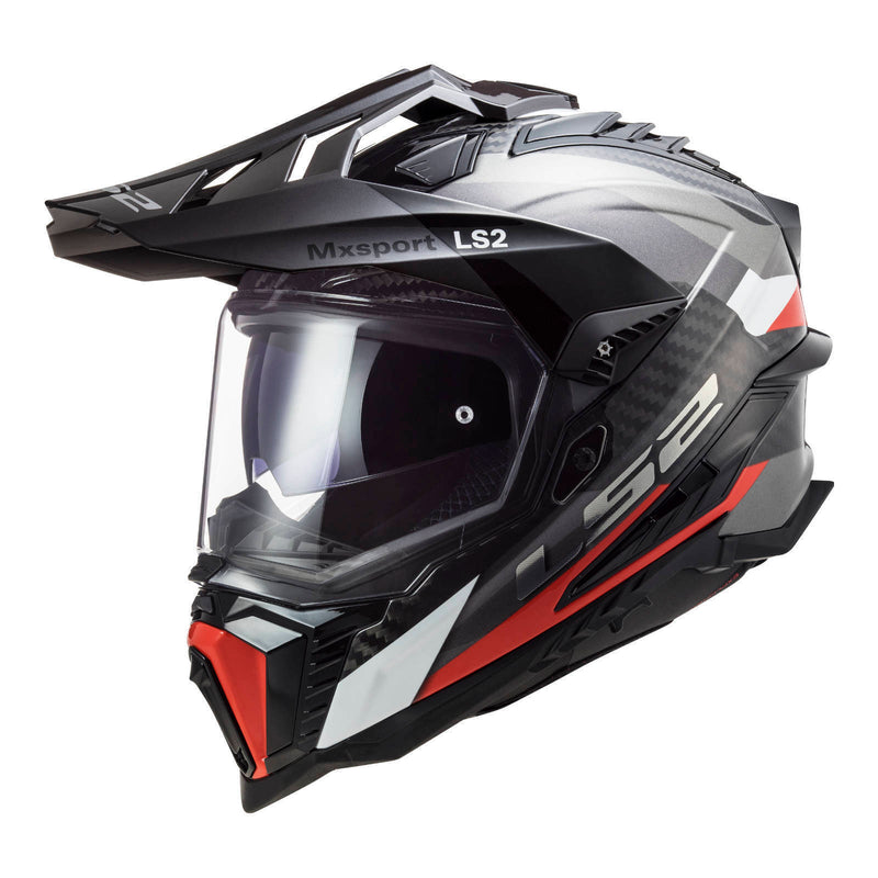 Load image into Gallery viewer, LS2 MX701 Explorer Carbon Frontier Helmet - Titanium / Red
