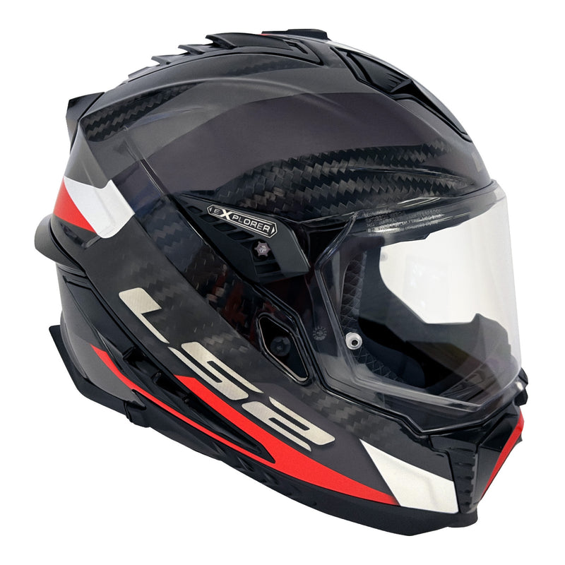 Load image into Gallery viewer, LS2 MX701 Explorer Carbon Frontier Helmet - Titanium / Red
