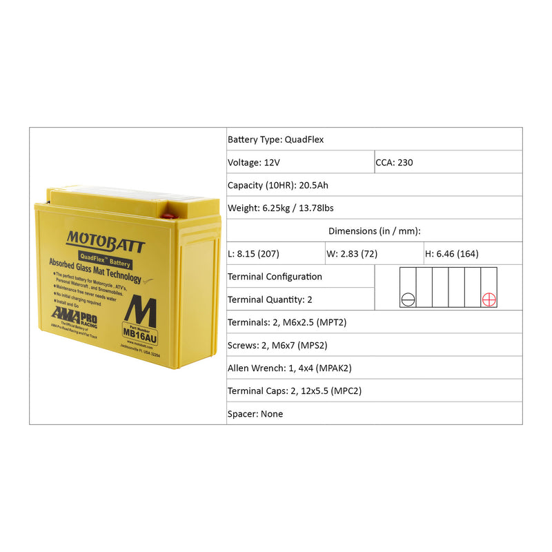 Load image into Gallery viewer, Motobatt Battery Quadflex AGM - MB16AU
