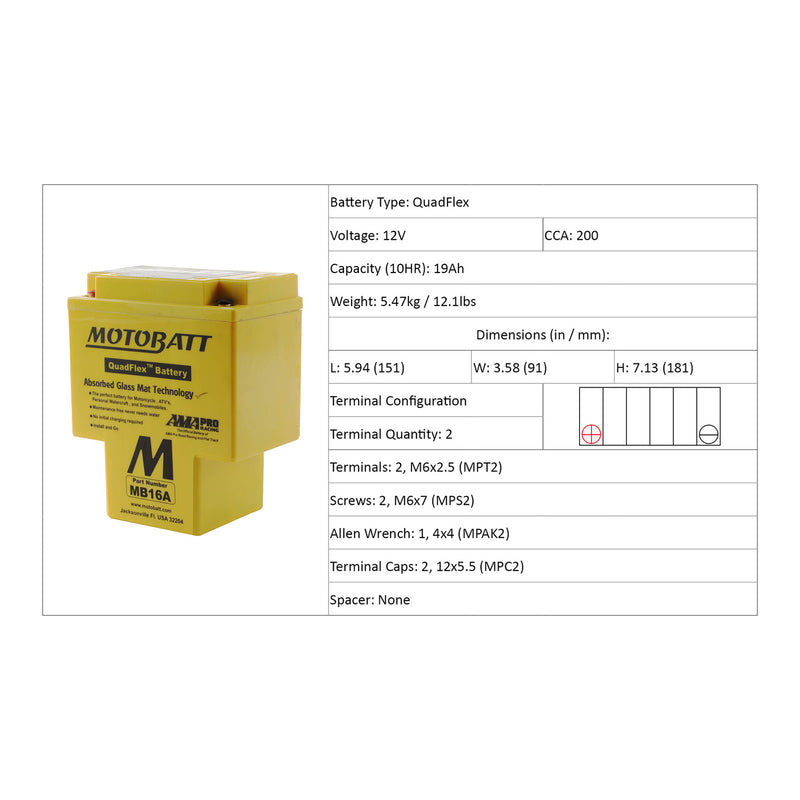 Load image into Gallery viewer, Motobatt Battery Quadflex AGM - MB16A
