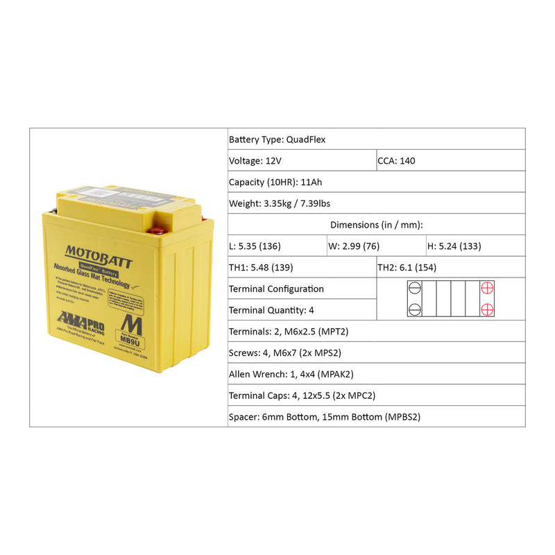 Load image into Gallery viewer, Motobatt Battery Quadflex AGM - MB9U
