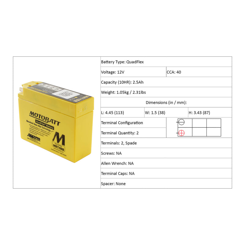 Load image into Gallery viewer, Motobatt Battery Quadflex AGM - MBT4BB
