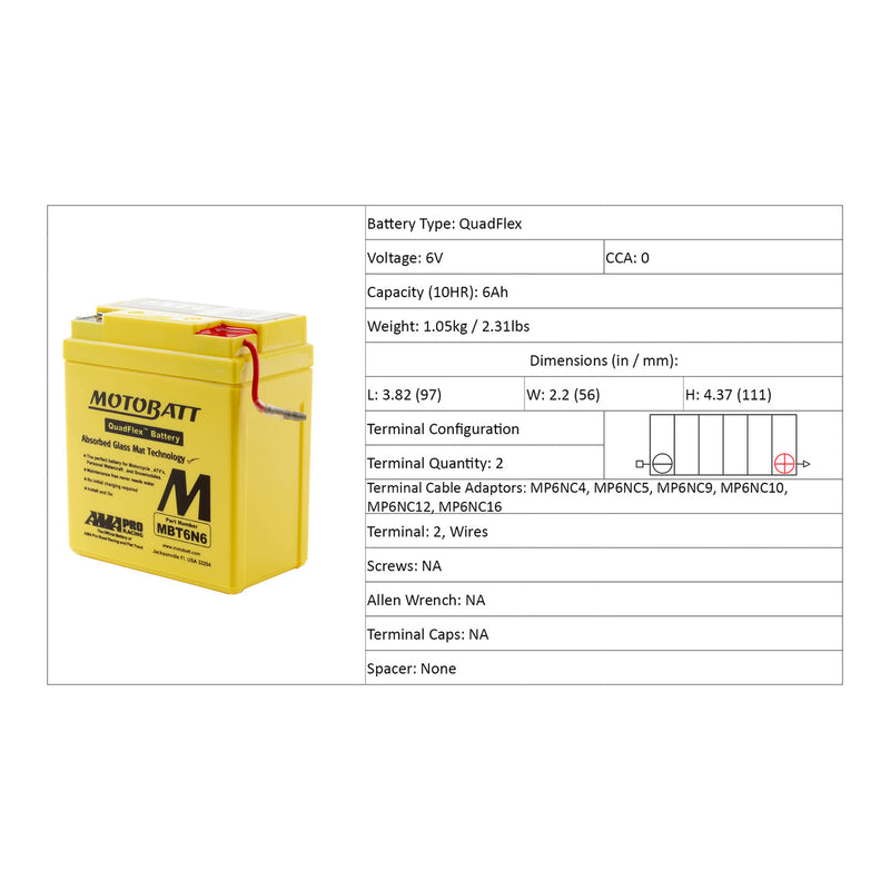 Load image into Gallery viewer, Motobatt Battery Quadflex AGM - MBT6N6
