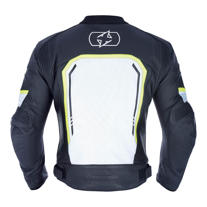 Load image into Gallery viewer, Oxford Strada Leather Jacket - Black / White / Fluro
