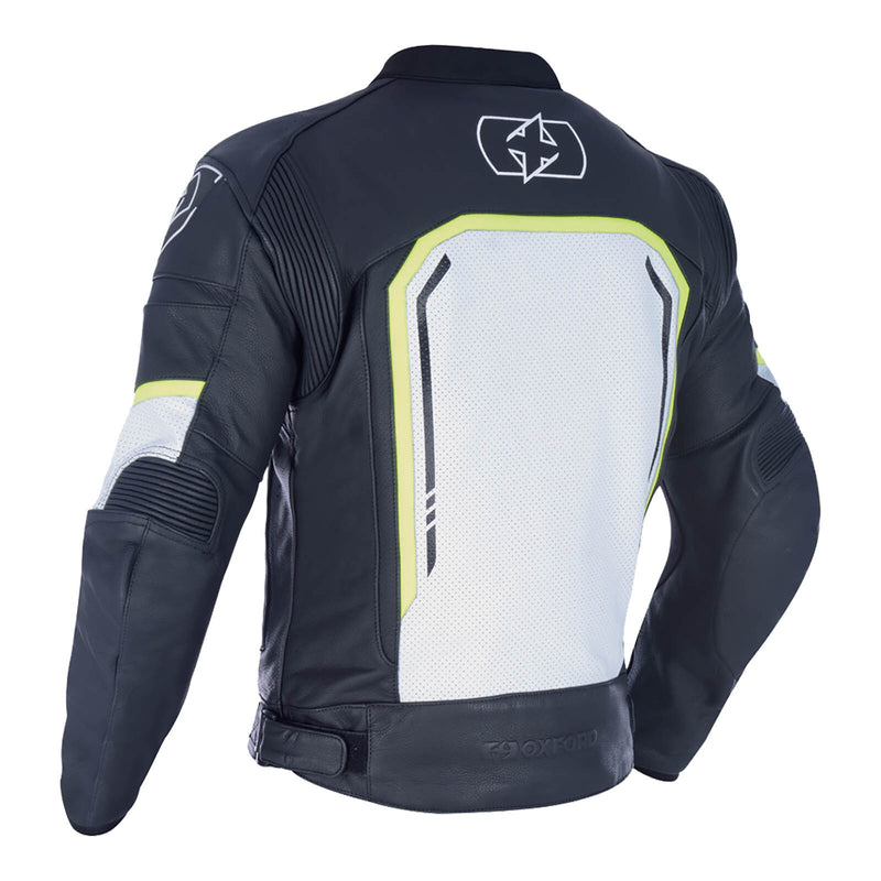 Load image into Gallery viewer, Oxford Strada Leather Jacket - Black / White / Fluro
