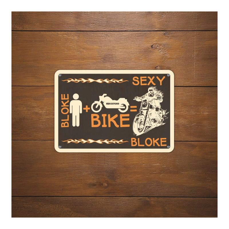 Load image into Gallery viewer, Oxford Garage Metal Sign: Bloke Man + Bike = Sexy Bloke
