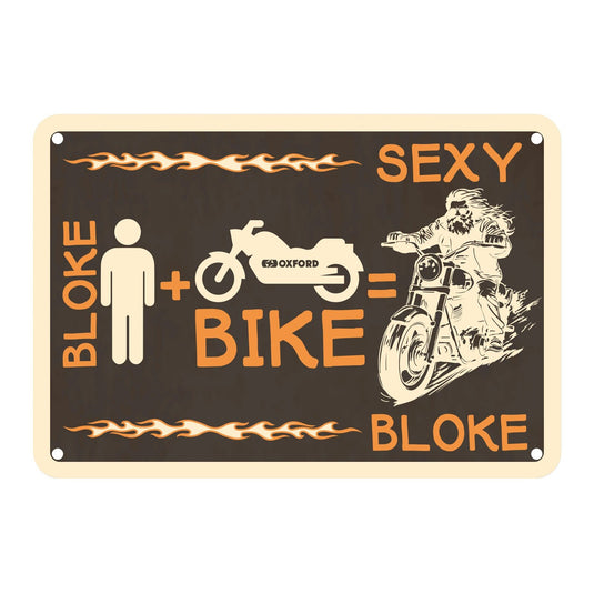 Oxford Garage Metal Sign: Bloke Man + Bike = Sexy Bloke