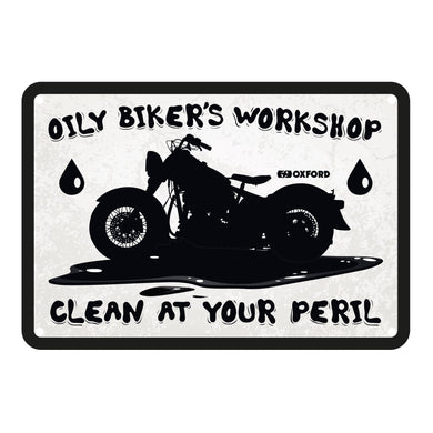 Oxford Garage Metal Sign: Oily Biker's Workshop