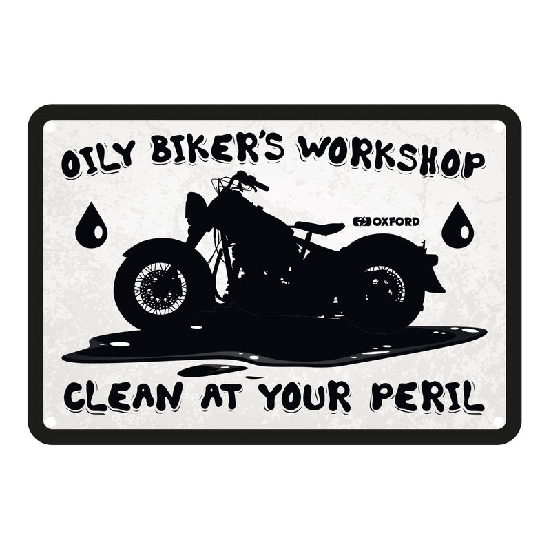 Load image into Gallery viewer, Oxford Garage Metal Sign: Oily Biker&#39;s Workshop
