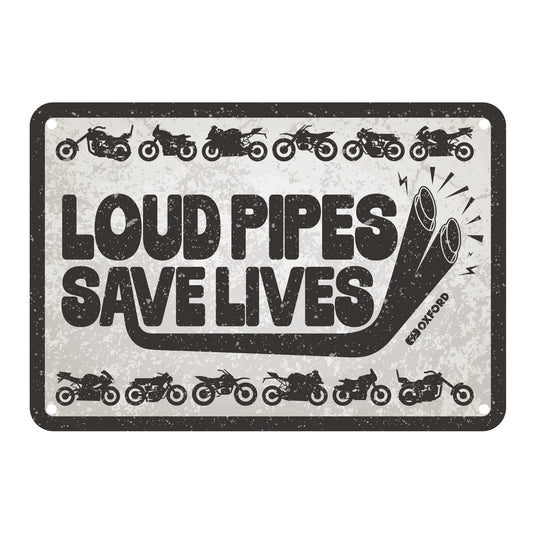 Oxford Garage Metal Sign: Loud Pipes Save Lives
