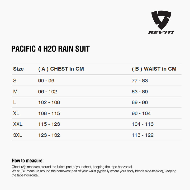 Load image into Gallery viewer, Size chart for REVIT Pacific 4 H2O Rainsuit
