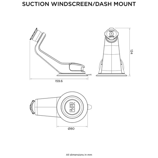 Quad Lock Suction Mount dimensions